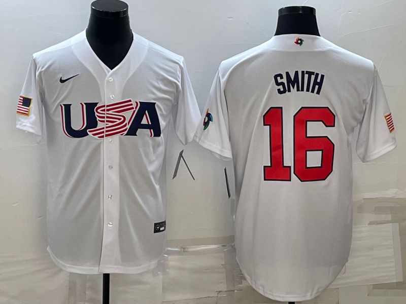 Men 2023 World Cub USA #16 Smith White Nike MLB Jersey9